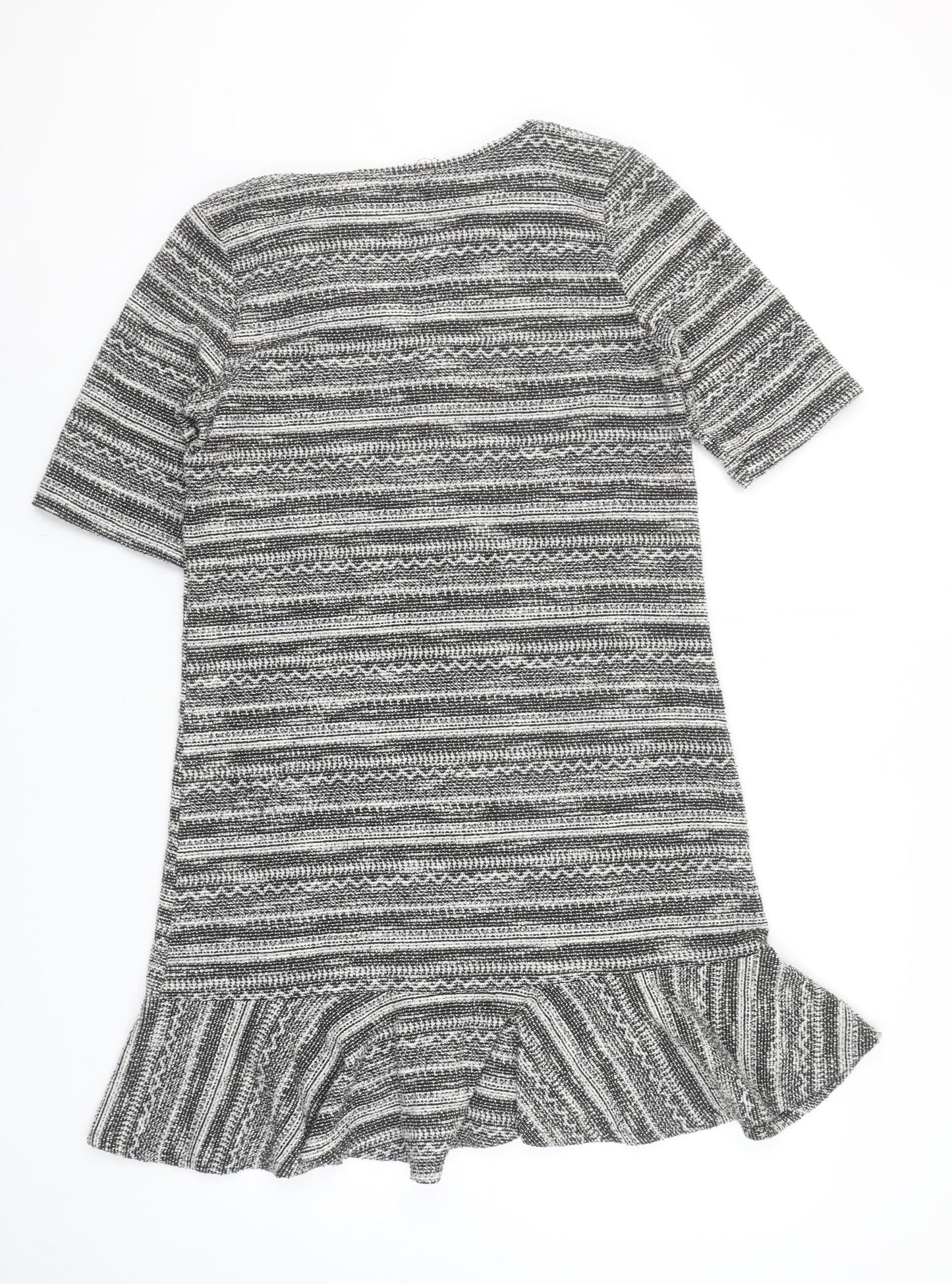 Next Women’s Grey Striped Shift Dress Size 12 V-Neck Half Sleeve