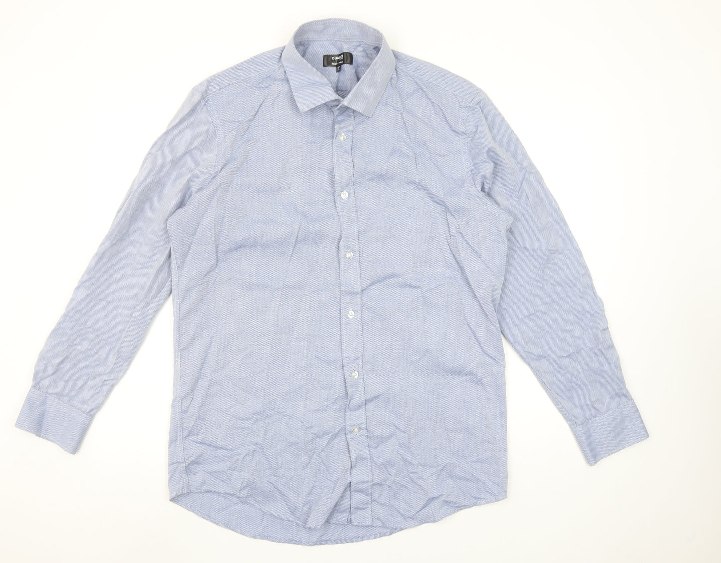 Dunnes Stores Men's Blue Cotton Blend Regular Fit Long Sleeve Shirt Size 16”