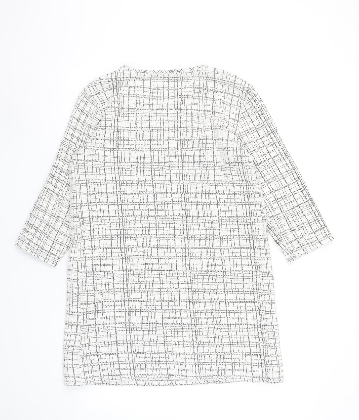 Bershka Women Grey Check Shift Dress Size 10 3/4 Sleeve