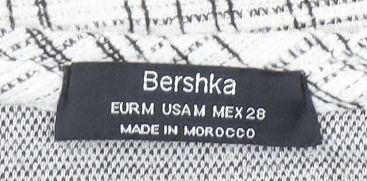 Bershka Women Grey Check Shift Dress Size 10 3/4 Sleeve
