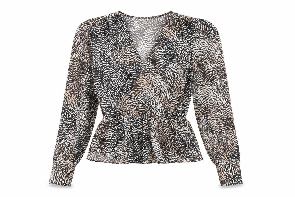 H&M Women’s Multicoloured Animal Print Wrap Blouse UK 8 Long Sleeve