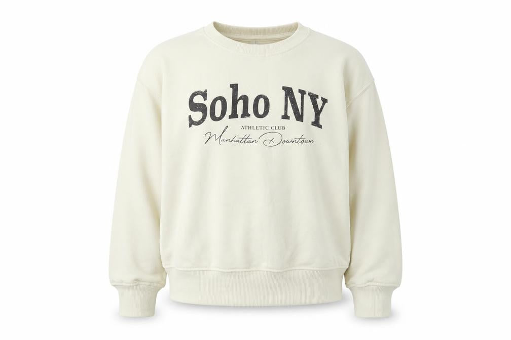 Dunnes Girls Beige Soho NY Graphic Pullover Sweatshirt 6-7 Years