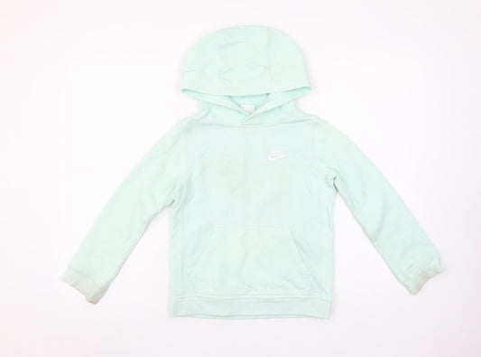Nike Girls Green Pullover Hoodie XS (6-7 Years) Fleece Logo Sweatshirt