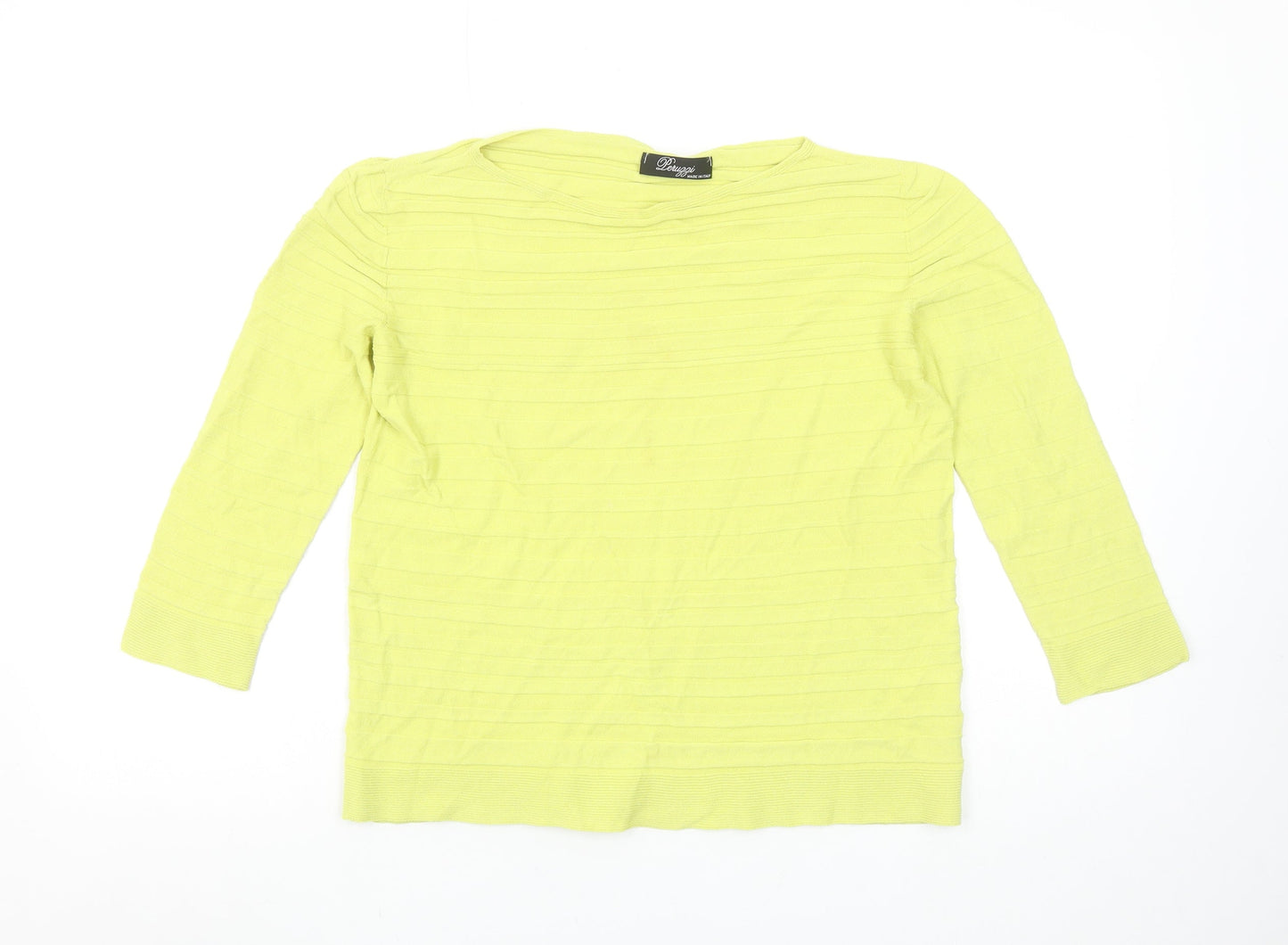 Peruzzi Women Yellow Viscose Knit 3/4 Sleeve Pullover Jumper Size 12
