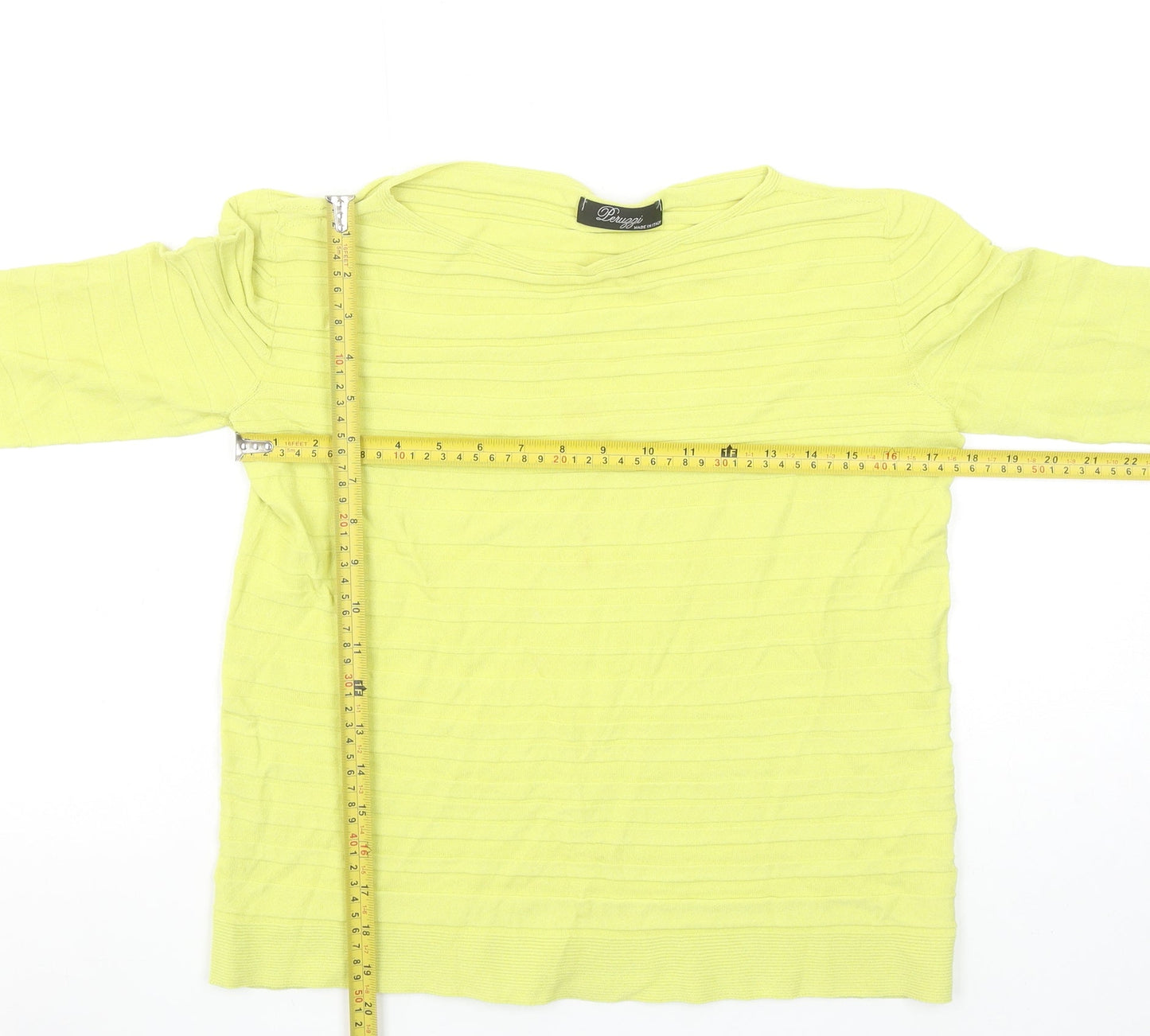 Peruzzi Women Yellow Viscose Knit 3/4 Sleeve Pullover Jumper Size 12