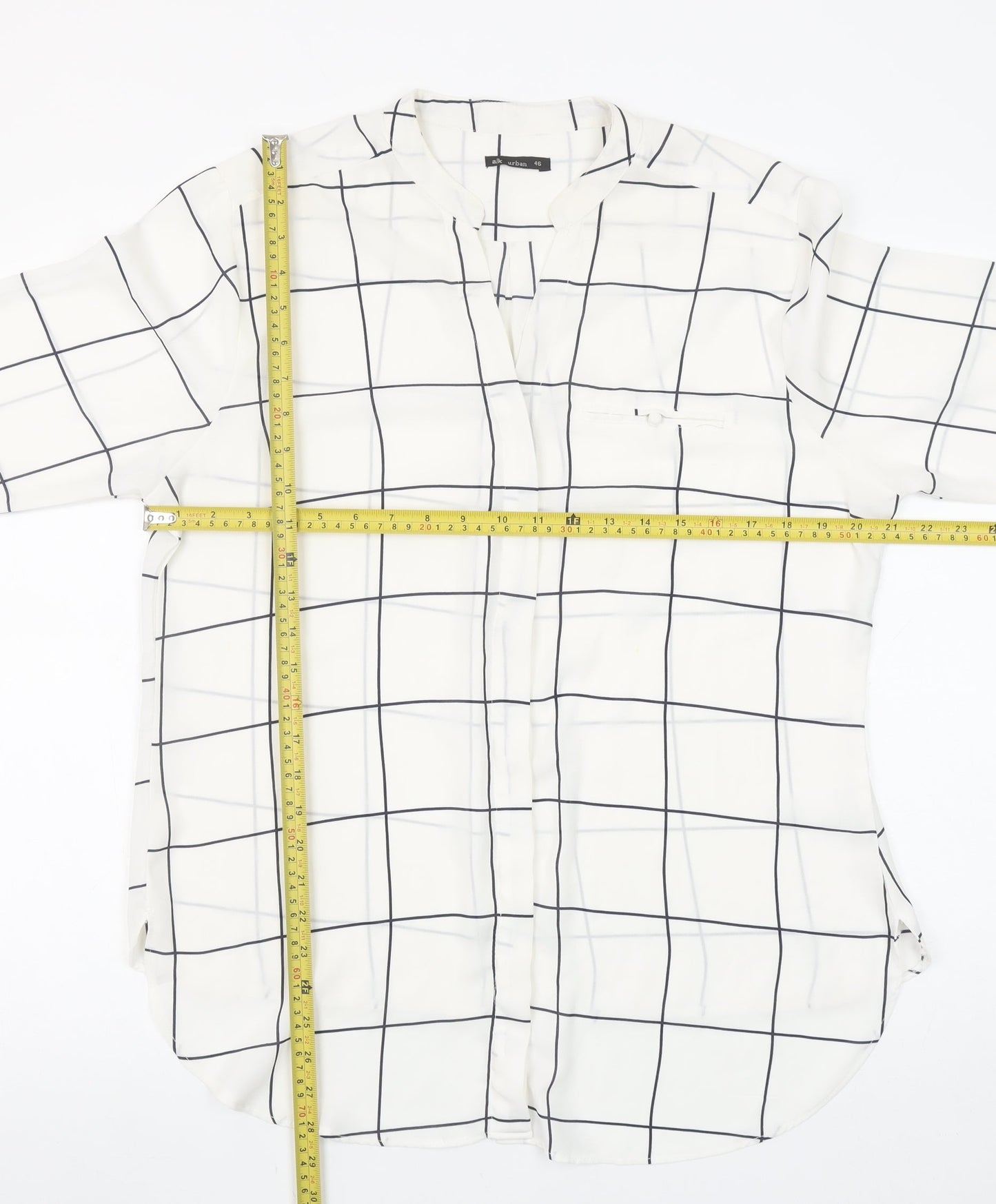 alk urban Womens White Check Long Sleeve Button-Up Shirt Size 18
