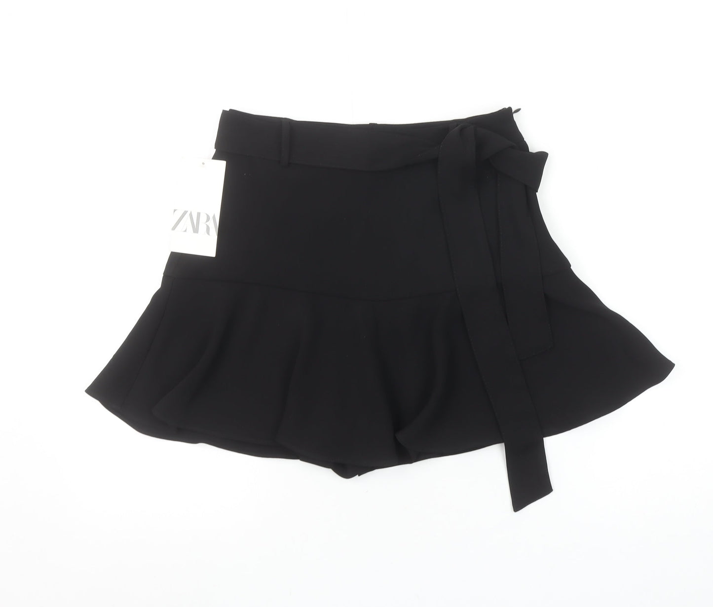 ZARA Women Black High Rise Short Skort with Bow Detail Size S 8