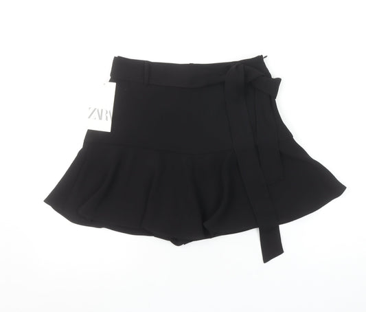 ZARA Women Black High Rise Short Skort with Bow Detail Size S 8