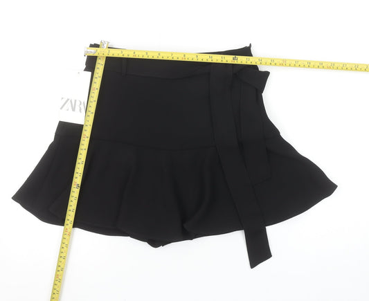 ZARA Women Black High Rise Short Skort with Bow Detail Size S 8