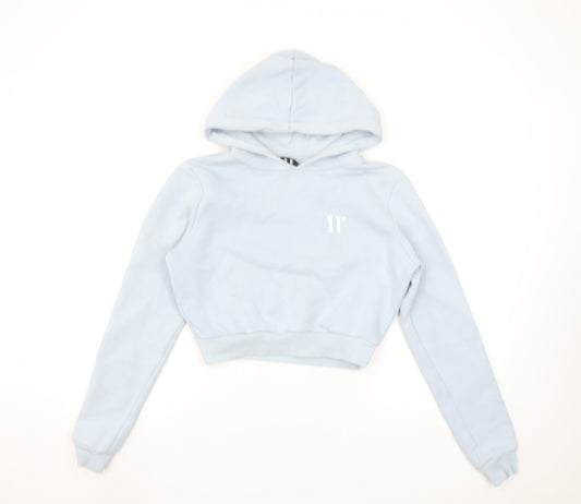 11 Degrees Womens Blue Cropped Pullover Hoodie UK 6 Cotton Blend