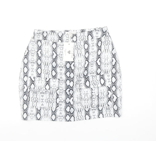 In The Style Womens Black Snake Print Stretch Mini Skirt Size 10