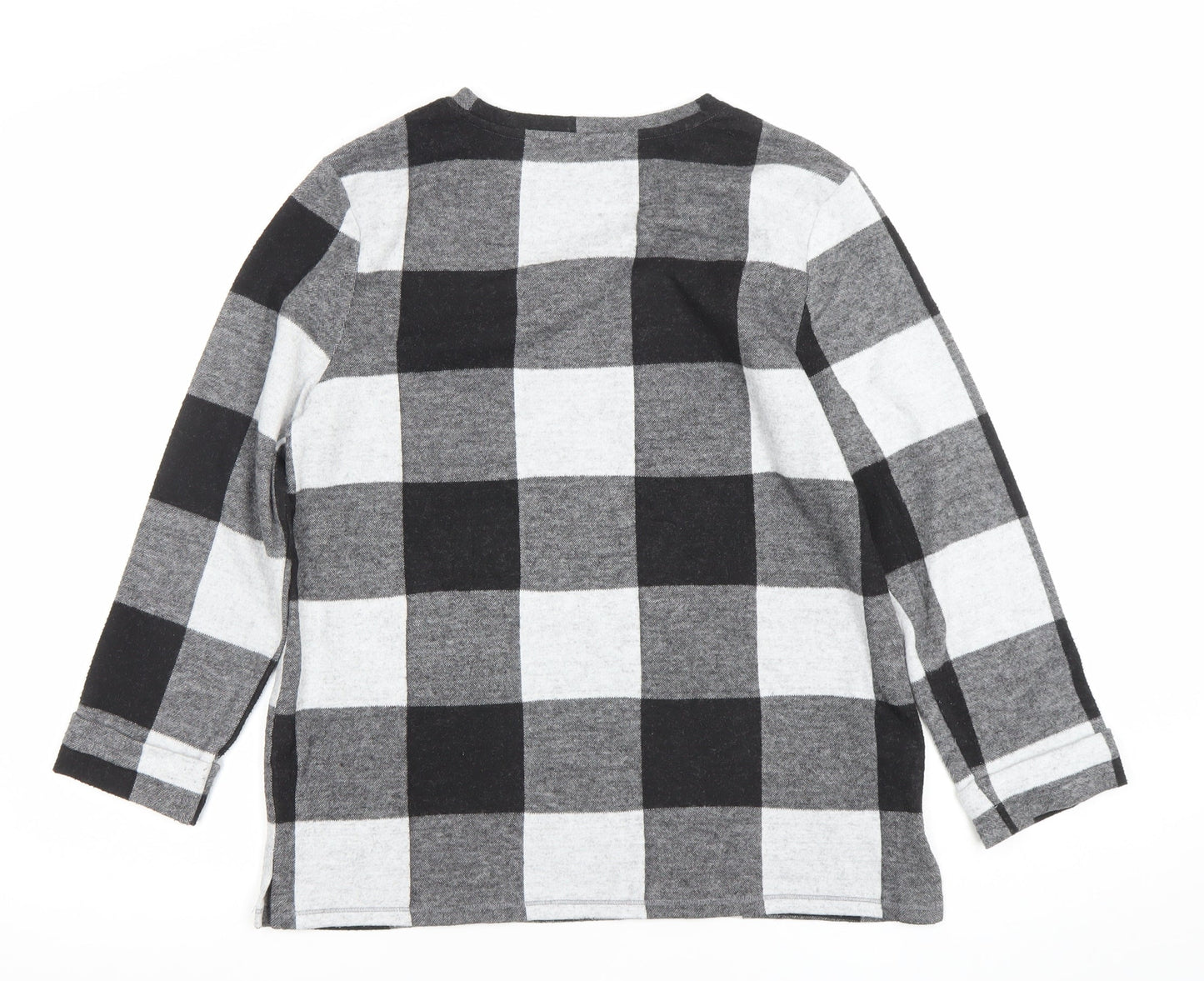 Marks and Spencer Women's Black Check Long Sleeve Jersey Top UK 12