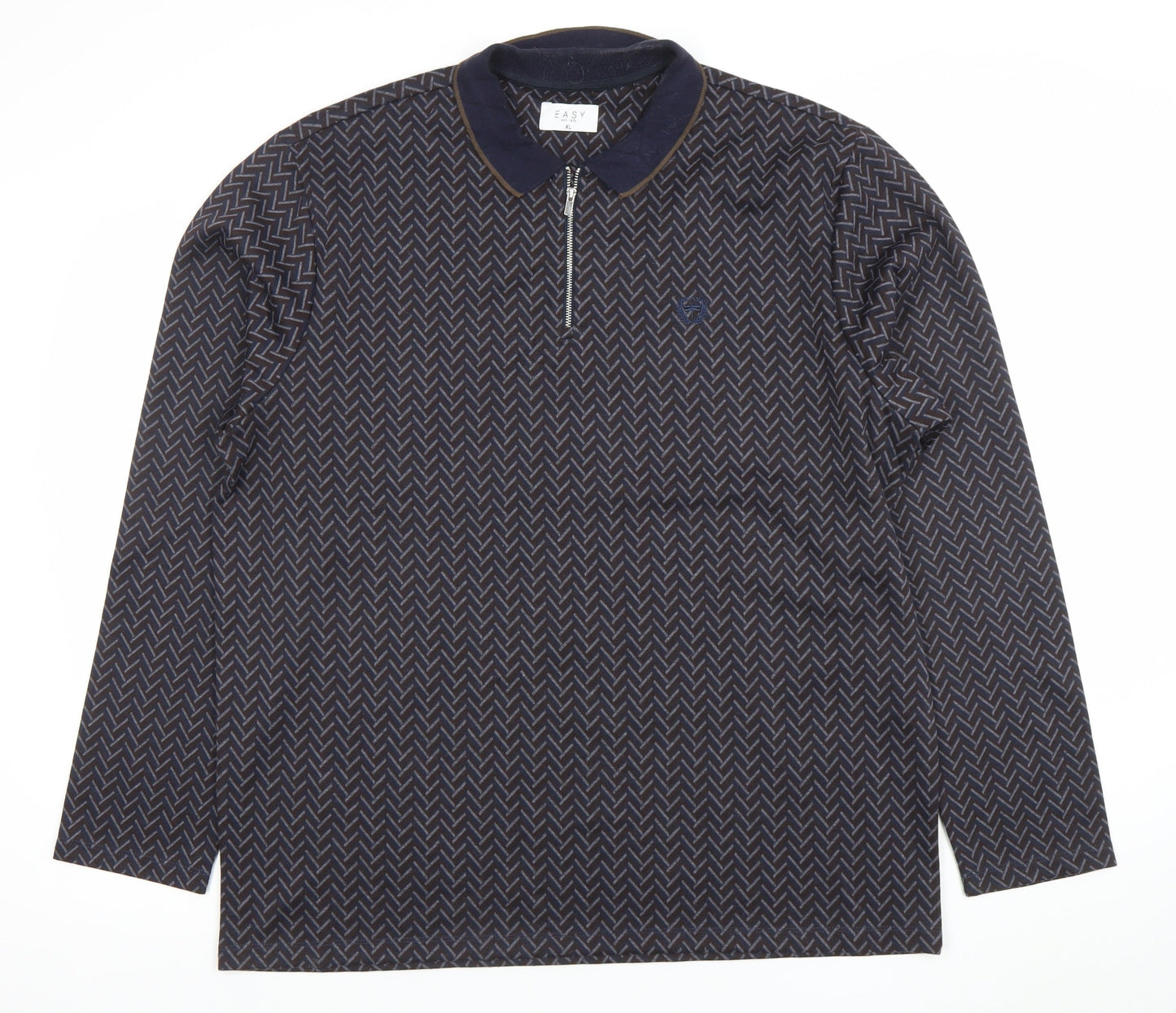 Easy Mens Blue Geometric Long Sleeve 1/4 Zip Polo Shirt XL