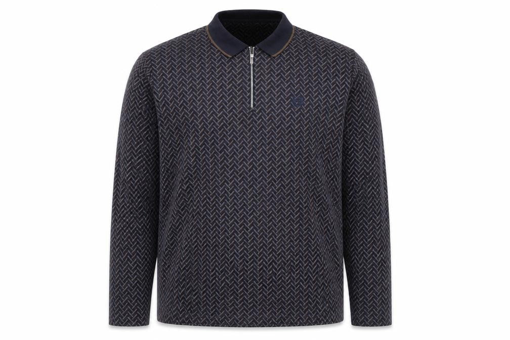 Easy Mens Blue Geometric Long Sleeve 1/4 Zip Polo Shirt XL
