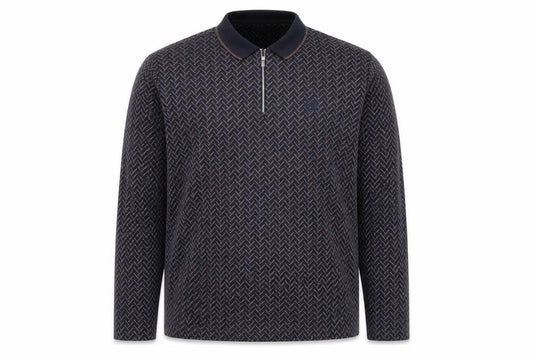 Easy Mens Blue Geometric Long Sleeve 1/4 Zip Polo Shirt XL