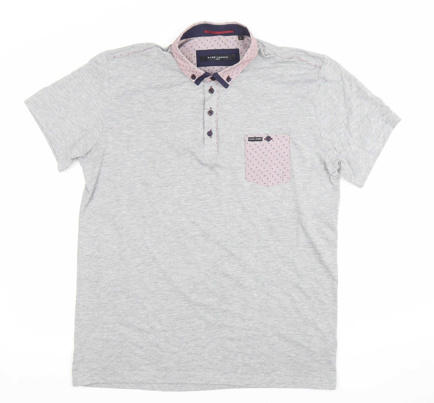Guide London Mens Grey Cotton Blend Short Sleeve Polo Shirt Size L