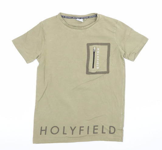 Holyfield Boys Beige Short Sleeve Crew Neck Zip Pocket T-Shirt Size S 10-12yrs