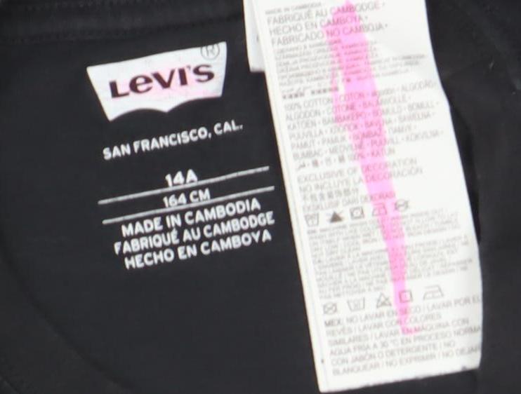 Levi's Boys Black Cotton Logo Graphic T-Shirt 14 Years Regular Fit