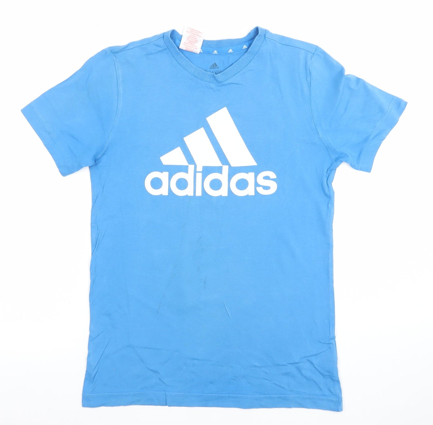 adidas Boys Blue Short Sleeve Logo T-Shirt 13-14 Years Cotton Blend
