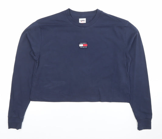 Tommy Jeans Women's Blue Long Sleeve Cropped T-Shirt Size M