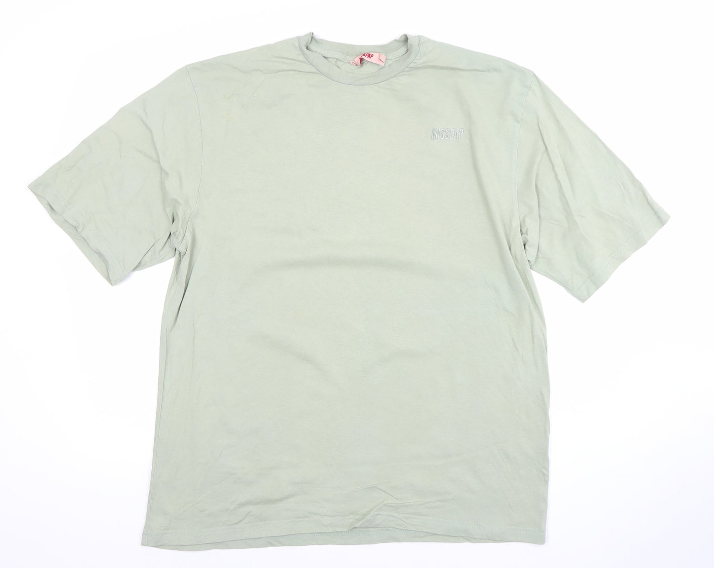 Misspap Women’s Green Cotton Basic Crew Neck Short Sleeve T-Shirt Size 8