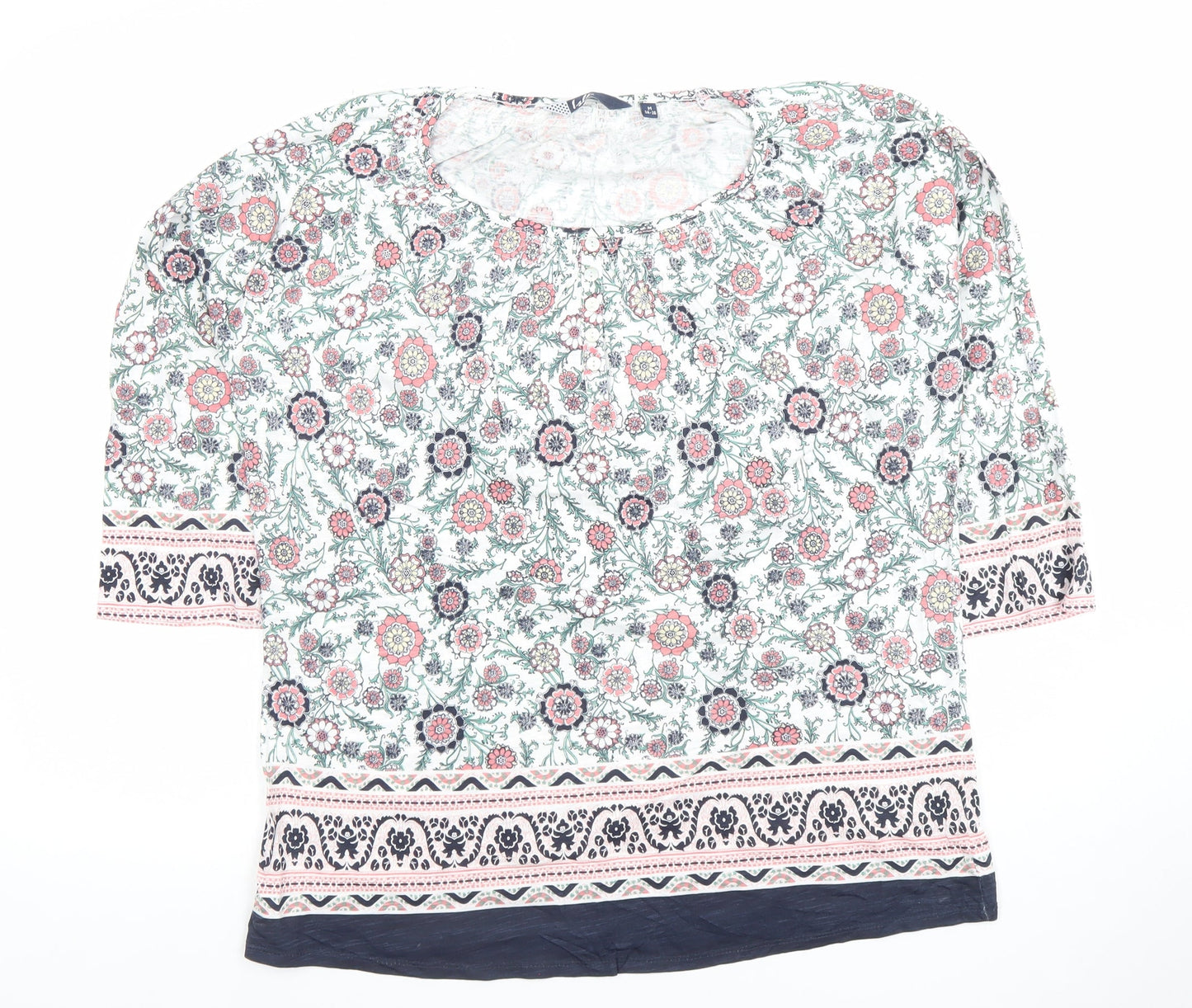 Isle Womens Multicoloured Floral Cotton Tunic Blouse Size 14