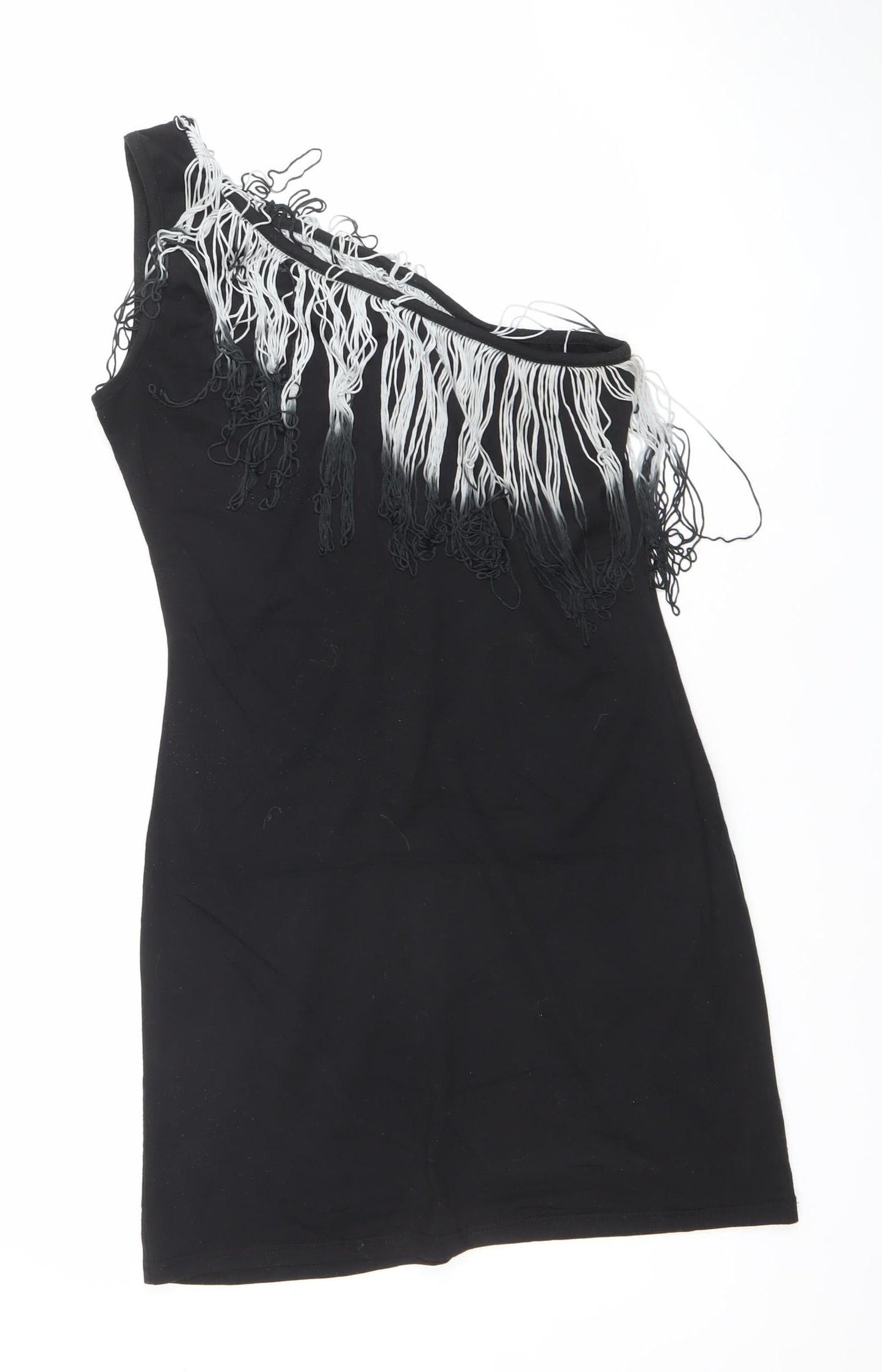 Lipsy Women’s Black Size 12 One Shoulder Fringe Bodycon Party Dress