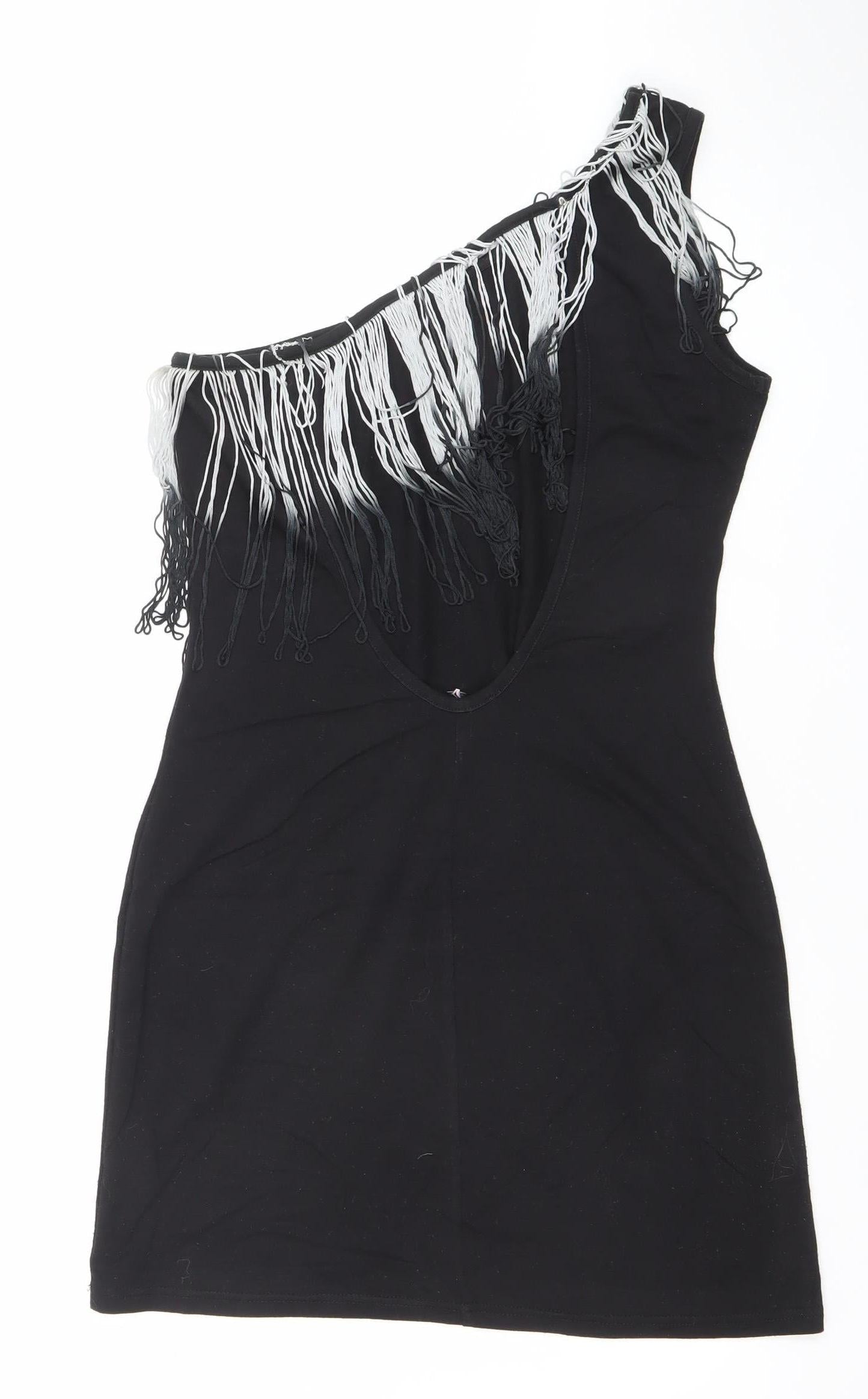 Lipsy Women’s Black Size 12 One Shoulder Fringe Bodycon Party Dress