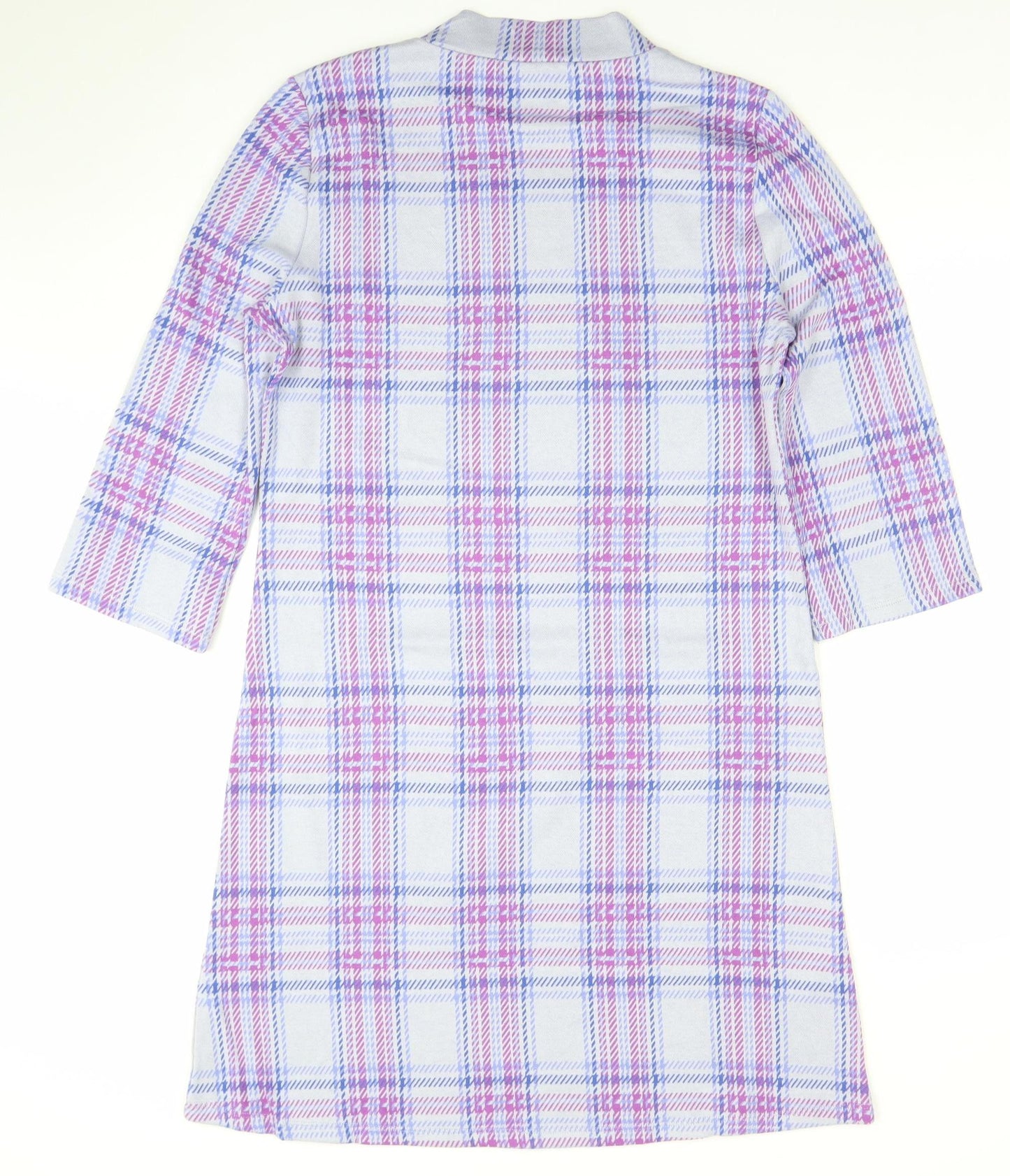 Kettlewell Women’s Purple Check Shift Dress M 3/4 Sleeve Cotton Stretch