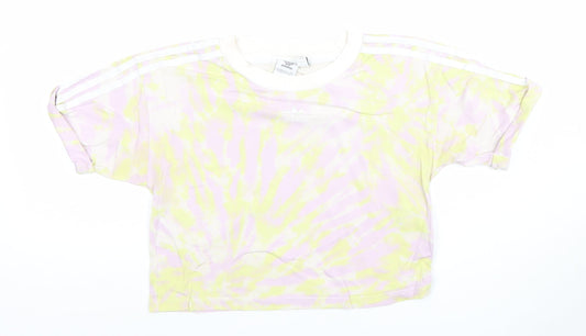 Adidas Womens Multicoloured Cropped Tie-Dye Relaxed T-Shirt Size 10