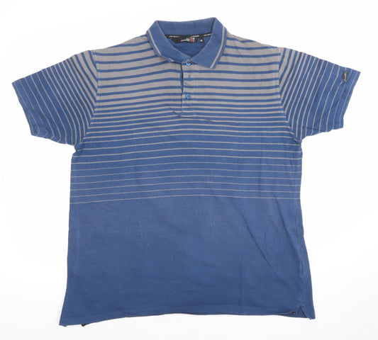 Colin Montgomerie Men's Blue Striped Cotton Polo Shirt M Golf Style