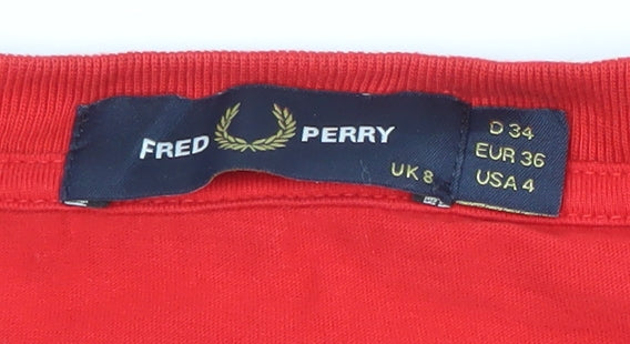 Fred Perry Men's Red Graphic Logo T-Shirt Size S Cotton Crew Neck