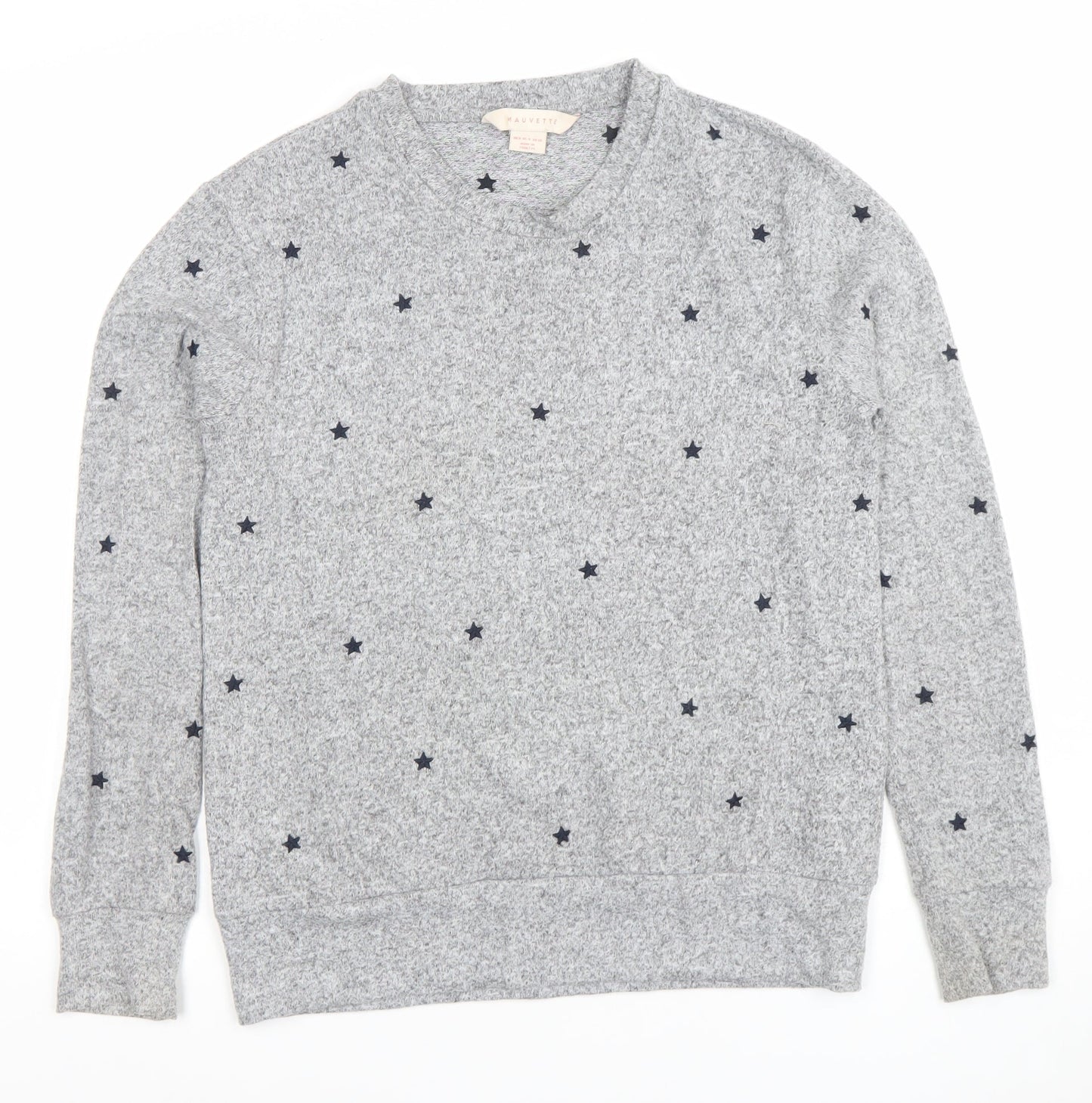 Mauvette Women's Grey Star Knit Jumper Size 8 Crew Neck Pullover