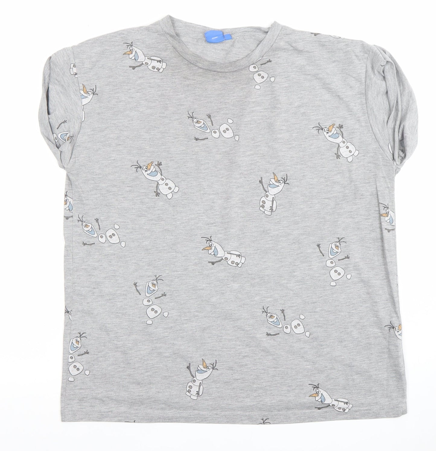 Disney Women Grey Olaf T-Shirt L Short Sleeve Cotton Blend Casual