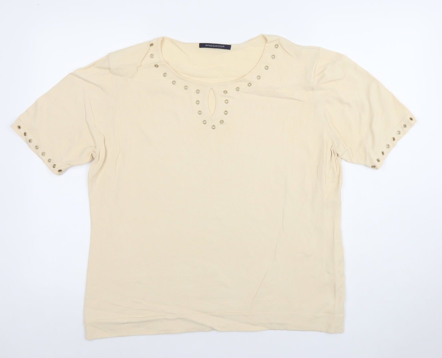 Windsmoor Women Beige Short Sleeve Button Detail Knit Top Size L