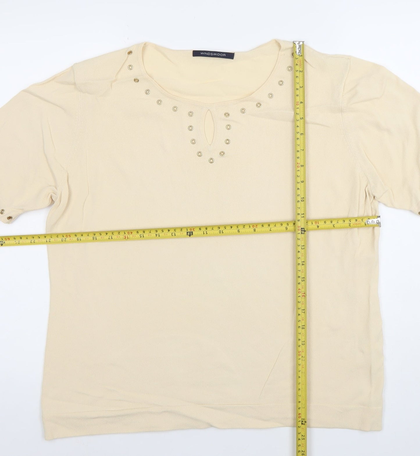 Windsmoor Women Beige Short Sleeve Button Detail Knit Top Size L