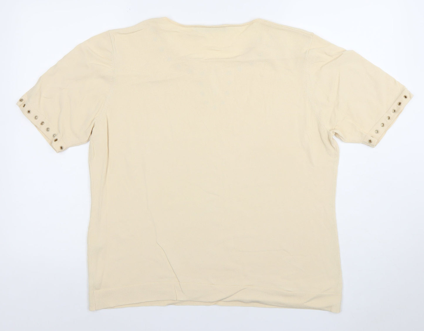 Windsmoor Women Beige Short Sleeve Button Detail Knit Top Size L