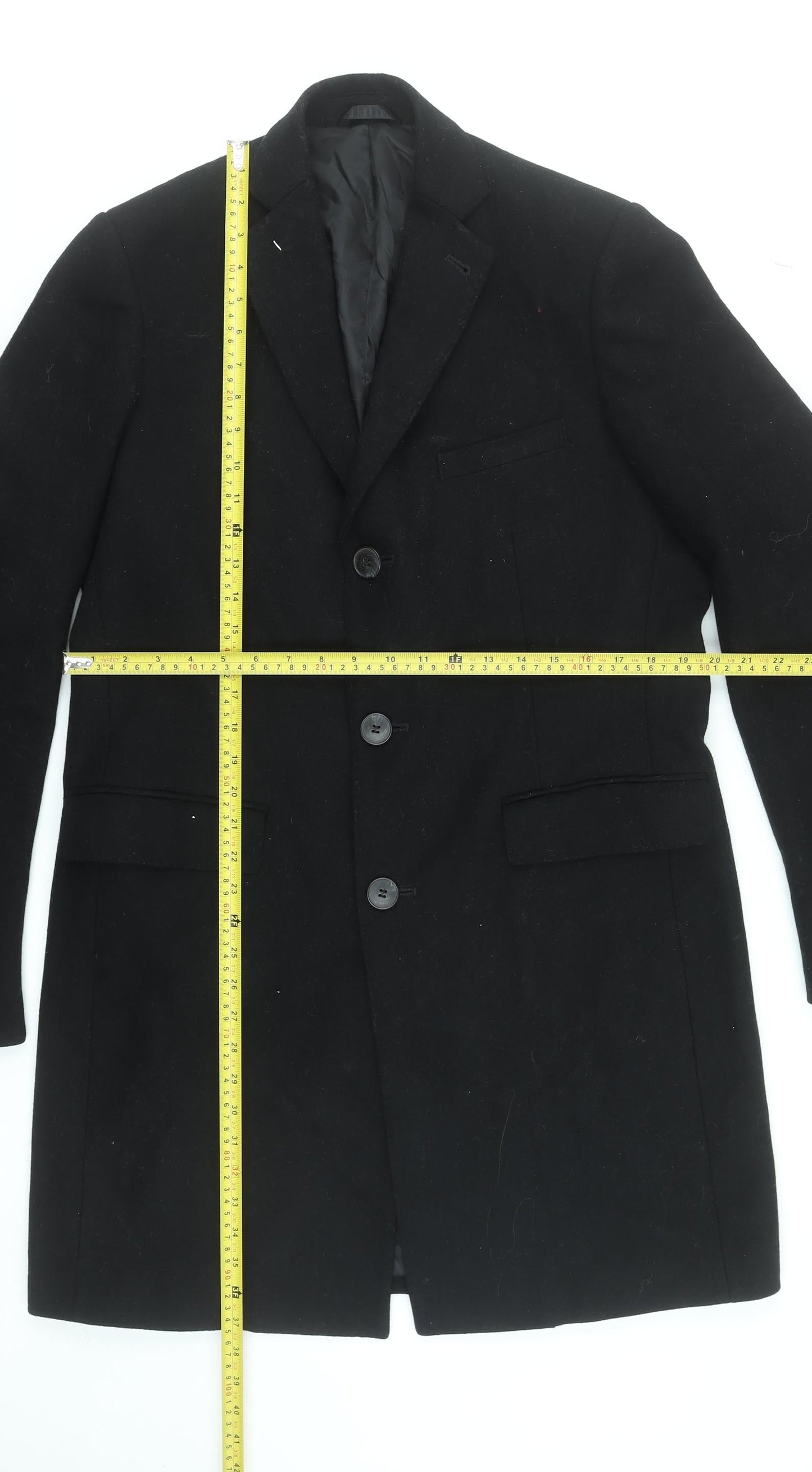 Remus Uomo Men's Black Wool Blend 42in Classic Long Overcoat