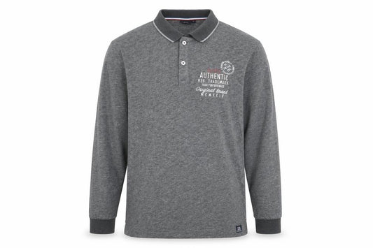 FQ1924 Men's Grey Long Sleeve Cotton Blend Polo Shirt Size L
