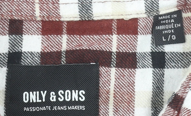 Only & Sons Men's Red Checked Cotton Flannel Shirt Size L