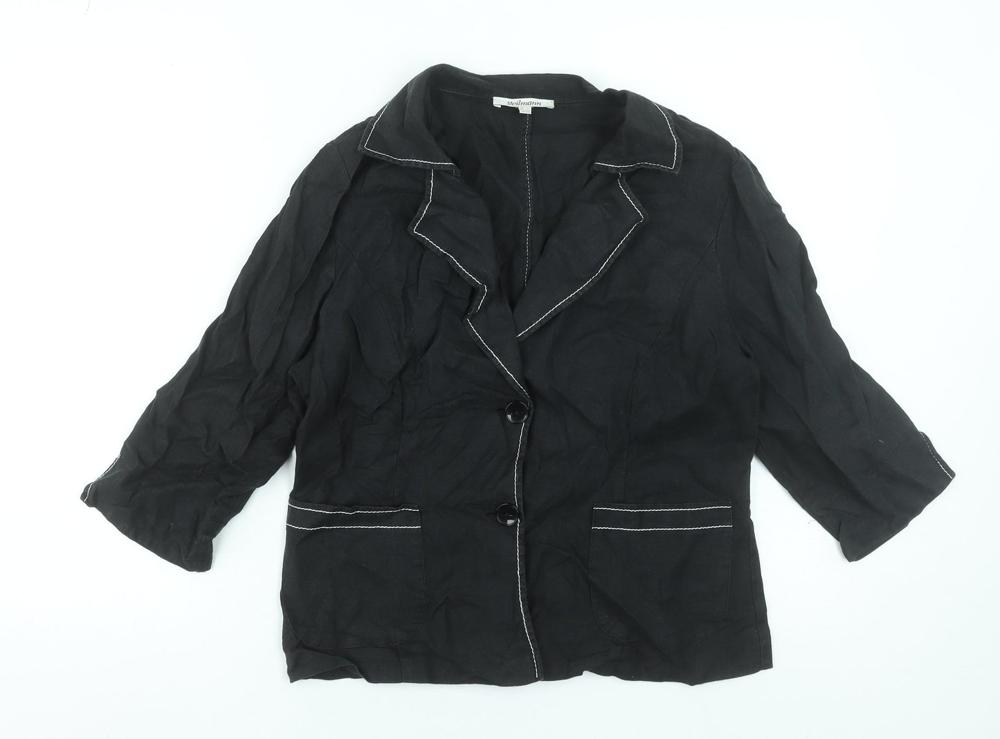 Steilmann Women's Black Linen 3/4 Sleeve Blazer Size 16