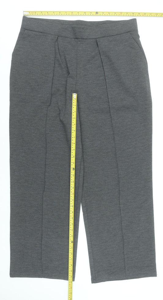Women's Grey Cropped Trousers XL Elastic Waist Stretch Knit