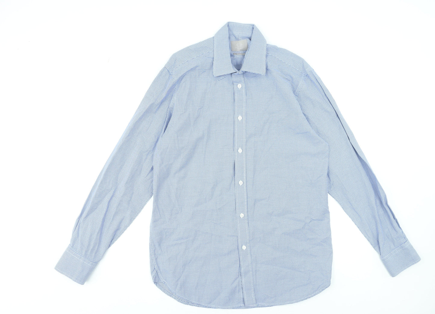 Moss Bros Savoy Taylors Guild Blue Check Regular Fit Men's 15.5in Cotton Formal Shirt