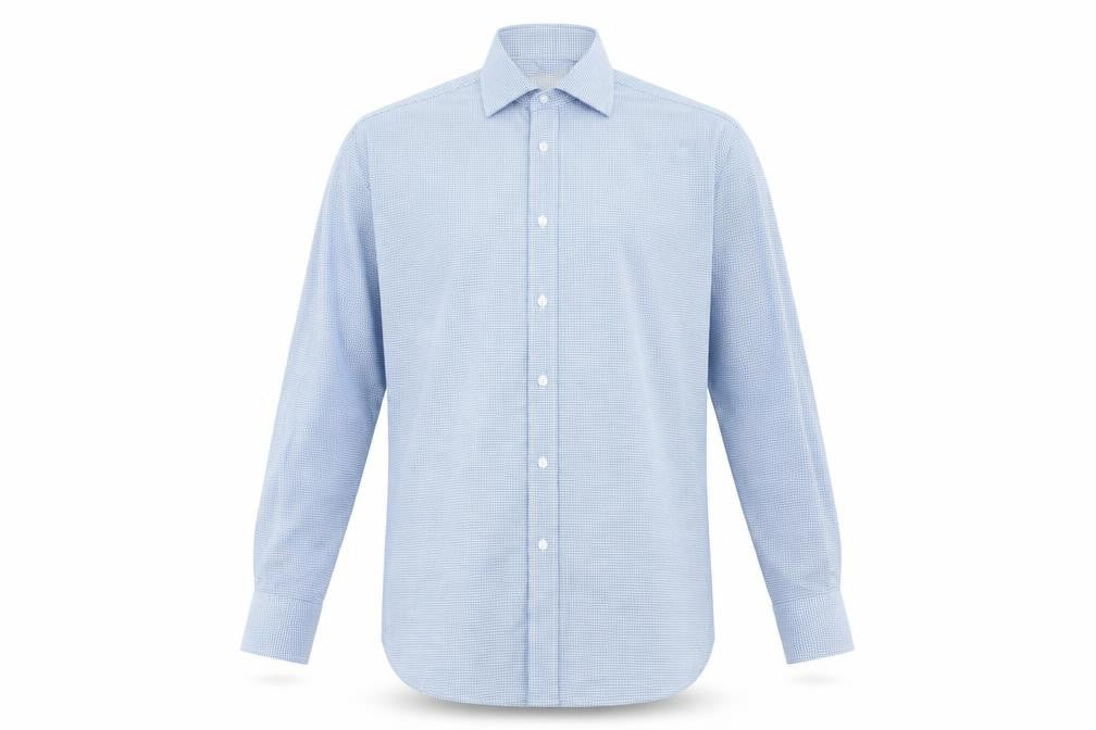 Moss Bros Savoy Taylors Guild Blue Check Regular Fit Men's 15.5in Cotton Formal Shirt