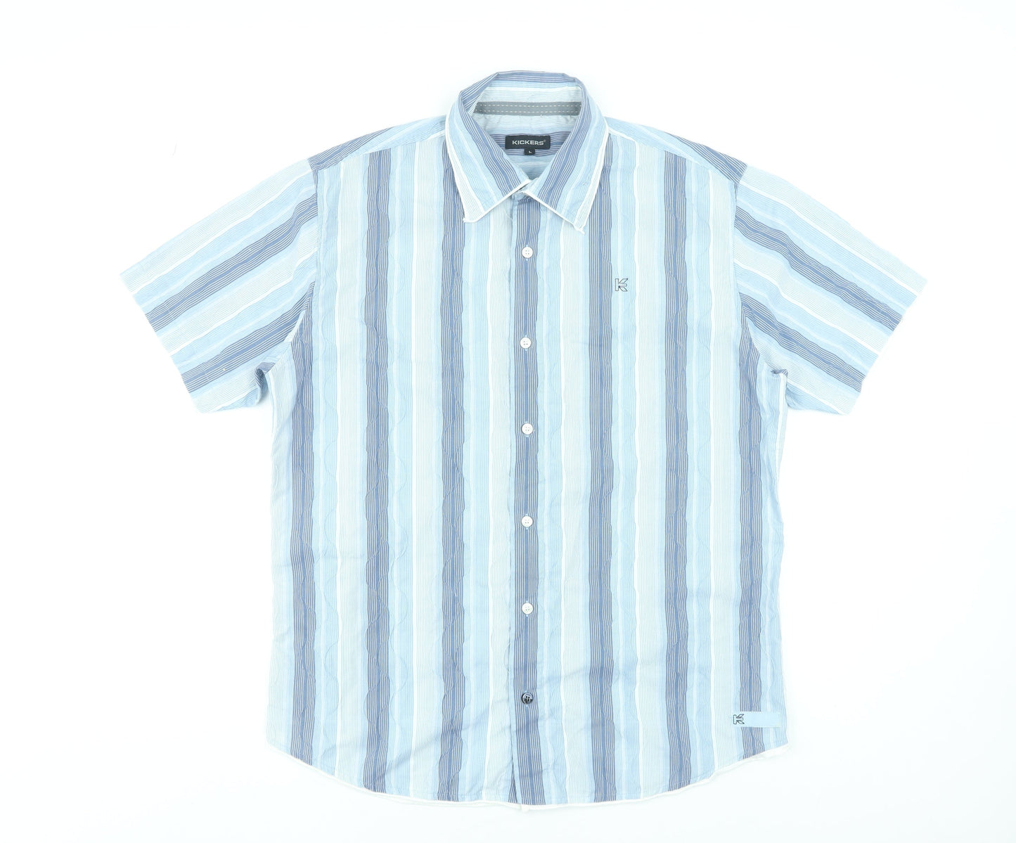 Kickers Mens Blue Striped Short Sleeve Button-Up Shirt Size L