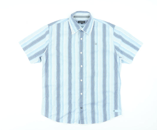 Kickers Mens Blue Striped Short Sleeve Button-Up Shirt Size L