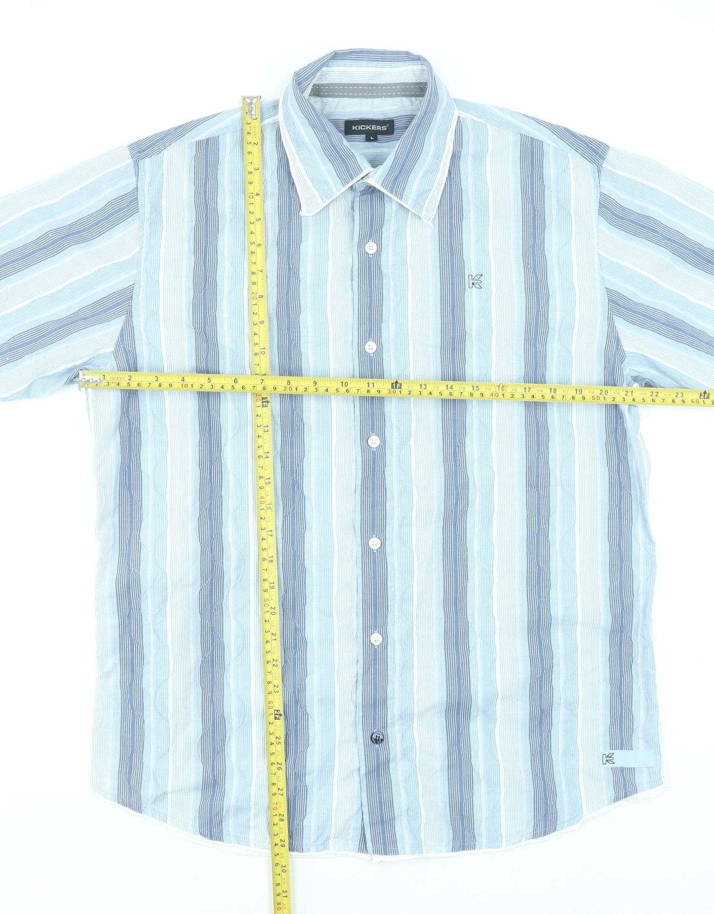 Kickers Mens Blue Striped Short Sleeve Button-Up Shirt Size L