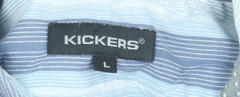 Kickers Mens Blue Striped Short Sleeve Button-Up Shirt Size L