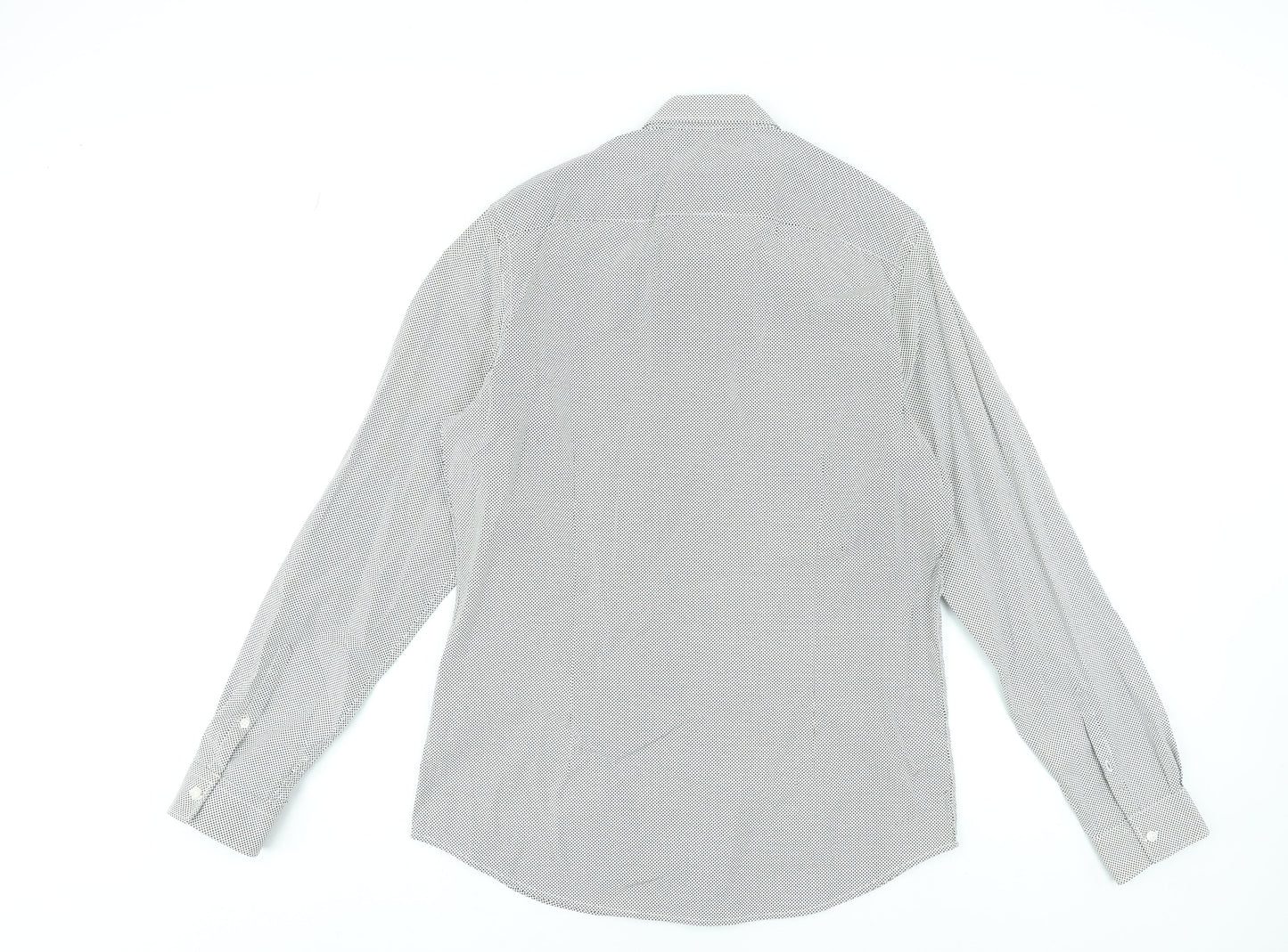 Angelo Litrico Men's Grey Polka Dot Long Sleeve Dress Shirt L 41-42