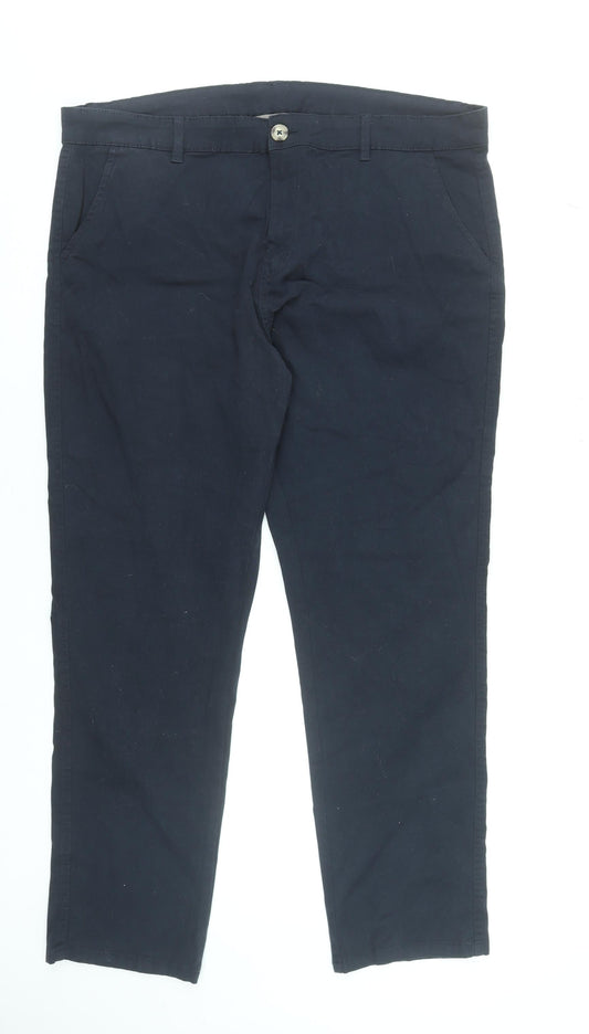 Fluid Men's Blue Chino Trousers Size 38 Waist 32 Leg Cotton Stretch